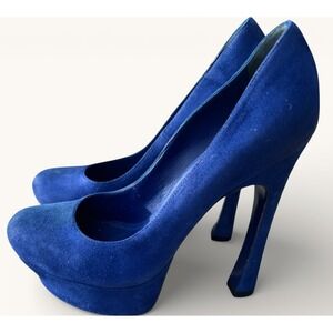 YSL Yves Saint Laurent Blue Suede Platform Pumps Heels EU 36.5 US 6.5 Italy